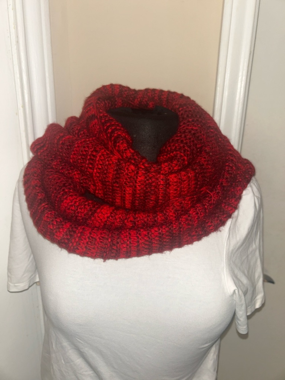 Red Knit Wrap Scarf - Cozy Women's Accessory